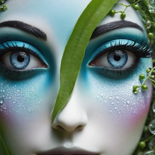 dryad,bodypainting,faery,peacock eye,body painting,faerie,women's eyes,bodypaint,natural cosmetics,eyes makeup,fairy peacock,the enchantress,dewdrop,mother nature,photo manipulation,mother earth,regard,body art,blue enchantress,secret garden of venus,Illustration,Abstract Fantasy,Abstract Fantasy 03
