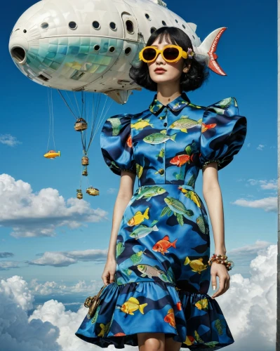 airship,stewardess,aerostat,airships,girl with a dolphin,air new zealand,image manipulation,air ship,blimp,globe trotter,photomontage,pilotfish,travel woman,heliosphere,southwest airlines,china southern airlines,aeroplane,flight attendant,aquanaut,flying saucer