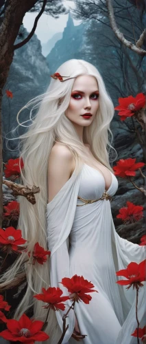 the blonde in the river,white rose snow queen,albino,the snow queen,fantasy picture,the night of kupala,fantasy woman,white lady,rusalka,vampire woman,faery,rose white and red,faerie,fantasy art,siren,elven,black rose hip,white and red,water-the sword lily,vampire lady,Illustration,Abstract Fantasy,Abstract Fantasy 11