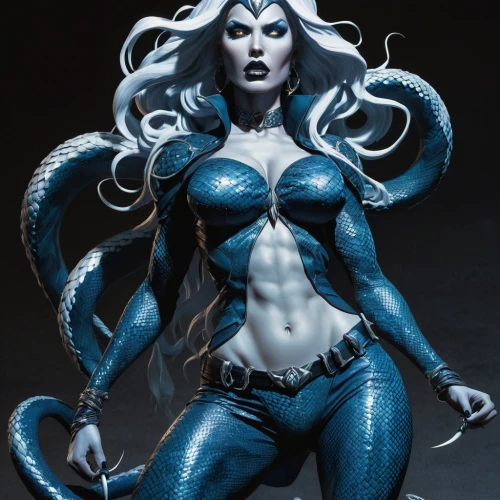 blue snake,blue enchantress,bodypaint,medusa,mystique,actionfigure,action figure,3d figure,fantasy woman,medusa gorgon,marvel figurine,body painting,bodypainting,winterblueher,muscle woman,game figure,merfolk,plastic model,kotobukiya,vax figure,Illustration,American Style,American Style 02