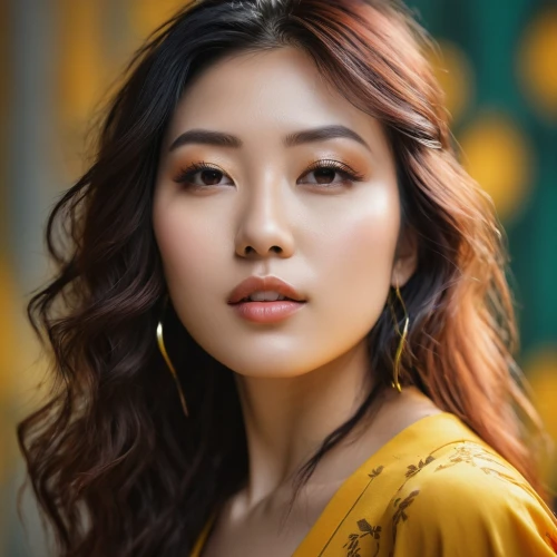 asian woman,vietnamese woman,korean,mulan,asian girl,oriental girl,vietnamese,tibetan,janome chow,japanese woman,girl portrait,asian vision,romantic portrait,yellow jumpsuit,vintage asian,korean drama,yellow background,asian,portrait background,woman portrait,Art,Classical Oil Painting,Classical Oil Painting 43