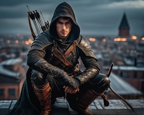 hooded man,assassin,robin hood,medieval,massively multiplayer online role-playing game,photoshop manipulation,assassins,king arthur,heroic fantasy,king of the ravens,lone warrior,awesome arrow,wstężyk huntsman,fantasy picture,digital compositing,cullen skink,stůl,male elf,the wanderer,photo manipulation,Photography,General,Fantasy