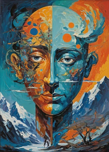 el salvador dali,two people,pachamama,duality,oil painting on canvas,gemini,dualism,dali,polarity,self unity,connectedness,consciousness,man and woman,ego,sun and moon,man and boy,picasso,mantra om,dispute,yogananda