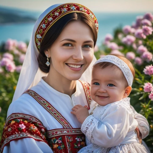 ukrainian,russian folk style,folk costumes,russian traditions,folk costume,russian culture,eurasian,baby with mom,little girl and mother,tatarstan,crimea,miss circassian,mother with child,romanian orthodox,babushka doll,aubrietien,traditional costume,capricorn mother and child,ukraine,caucasus,Photography,General,Realistic