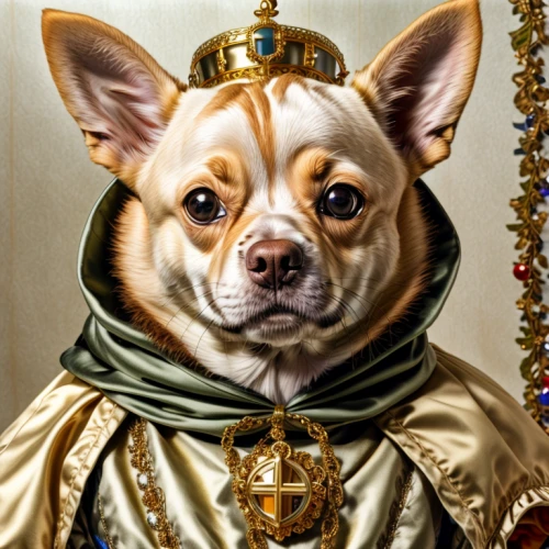 emperor,nuncio,king caudata,welschcorgi,the french bulldog,mayor,dogecoin,pope,grand duke,heraldic animal,chihuahua,english bull doge,mozartkugel,rompope,official portrait,pet portrait,king charles spaniel,appenzeller sennenhund,biewer terrier,emperor wilhelm i