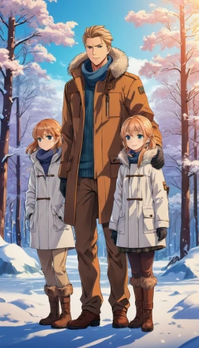 iron blooded orphans,ginger family,birch family,sparrows family,national parka,mulberry family,arrowroot family,winter clothing,herring family,pine family,parka,monkey family,the dawn family,polar bear children,family outing,winter clothes,evangelion eva 00 unit,glory of the snow,fur clothing,snow figures,Illustration,Japanese style,Japanese Style 03