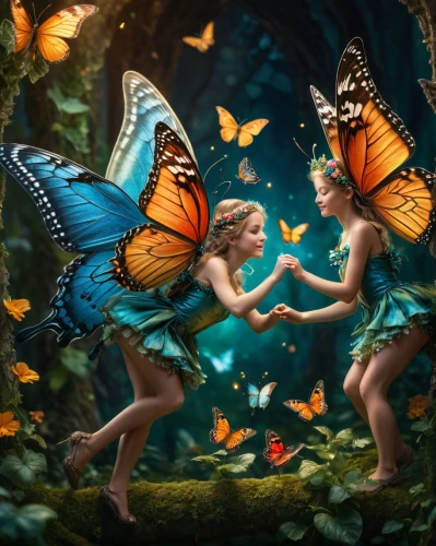 fairies aloft,butterflies,ulysses butterfly,butterfly background,cupido (butterfly),chasing butterflies,photo manipulation,blue butterflies,fairies,photoshop manipulation,butterfly effect,vintage fairies,butterfly swimming,faery,fantasy picture,julia butterfly,fairy world,butterfly isolated,moths and butterflies,faerie,Photography,General,Fantasy