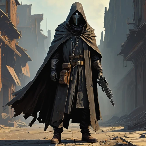 hooded man,assassin,dodge warlock,cloak,undead warlock,the wanderer,scythe,assassins,grim reaper,grimm reaper,massively multiplayer online role-playing game,reaper,imperial coat,templar,hooded,black coat,old coat,trench coat,monk,wanderer,Conceptual Art,Sci-Fi,Sci-Fi 01