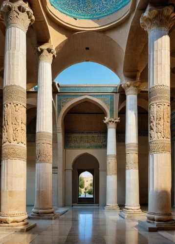 qasr al watan,king abdullah i mosque,persian architecture,quasr al-kharana,hala sultan tekke,al nahyan grand mosque,qasr amra,three centered arch,iranian architecture,qasr al kharrana,umayyad palace,colonnade,alhambra,columns,pillars,university al-azhar,the hassan ii mosque,alabaster mosque,three pillars,hassan 2 mosque,Photography,General,Realistic