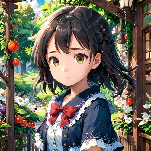 japanese floral background,farm background,floral background,flower background,spring background,watermelon background,portrait background,girl picking flowers,girl picking apples,country dress,springtime background,girl in flowers,holding flowers,erika,beautiful girl with flowers,strawberry flower,orchard,floral wreath,floral garland,gingham flowers,Anime,Anime,Traditional