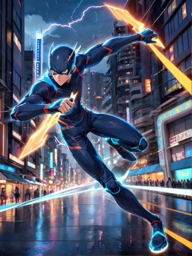 electro,cartoon ninja,cg artwork,superhero background,light streak,daredevil,electrified,electric,electric arc,velocity,lightning bolt,steel man,high volt,bolt,awesome arrow,nova,merc,neon arrows,flash unit,voltage,Anime,Anime,Traditional