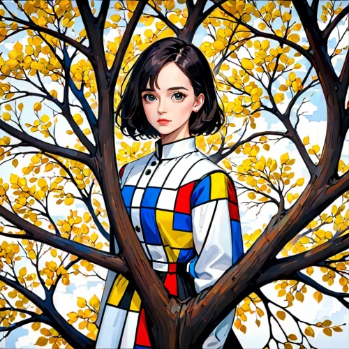 mondrian,autumn icon,birch tree illustration,snow white,girl with tree,american aspen,birch,autumn background,sweet birch,in the autumn,tabebuia,birch tree,painter doll,autumn,digital painting,painted tree,the autumn,pop art girl,world digital painting,hanbok,Anime,Anime,General