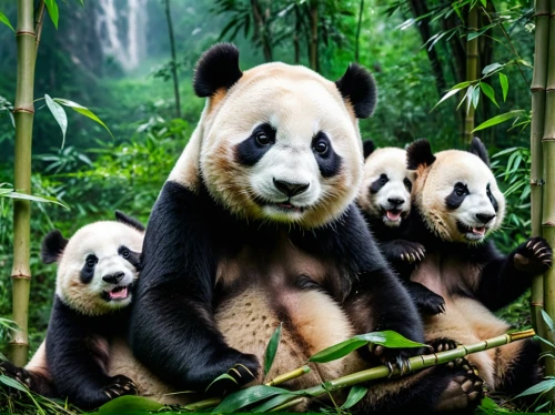 pandas,giant panda,chinese panda,panda,panda bear,pandabear,mother and children,family outing,lun,kawaii panda,the mother and children,panda cub,mother with children,bamboo curtain,harmonious family,bamboo,diverse family,panda face,hanging panda,little panda,Photography,General,Natural