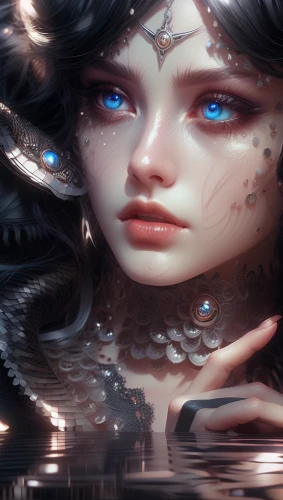 amano,fantasy portrait,fantasy art,water pearls,water nymph,faery,3d fantasy,faerie,blue enchantress,siren,mirror of souls,water lotus,mystical portrait of a girl,mermaid vectors,angel's tears,mermaid background,the enchantress,fantasy picture,elven,masquerade