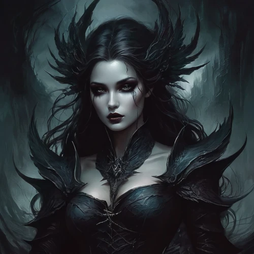 dark elf,fantasy portrait,dark angel,gothic woman,sorceress,the enchantress,vampire woman,gothic portrait,dark art,vampire lady,crow queen,dark portrait,fantasy art,dark gothic mood,huntress,fantasy woman,black raven,goth woman,queen of the night,raven girl,Conceptual Art,Fantasy,Fantasy 34