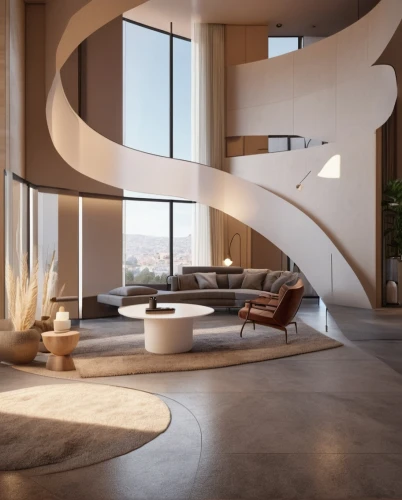 penthouse apartment,modern living room,circular staircase,interior modern design,winding staircase,loft,living room,apartment lounge,sky apartment,modern decor,livingroom,spiral staircase,modern room,interior design,staircase,spiral stairs,contemporary decor,modern office,dunes house,contemporary,Photography,General,Realistic