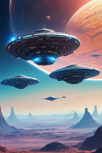 ufos,space ships,extraterrestrial life,starship,federation,scifi,sci fiction illustration,saucer,ufo intercept,binary system,alien ship,alien planet,airships,spaceships,futuristic landscape,sci fi,voyager,alien world,ufo,science fiction,Conceptual Art,Sci-Fi,Sci-Fi 04