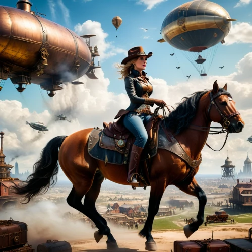 airships,airship,western riding,wild west,game illustration,american frontier,steampunk,oktoberfest background,western,cowboy mounted shooting,general lee,sheriff,game art,charreada,stagecoach,gunfighter,caravel,cowgirls,western pleasure,air ship,Photography,General,Fantasy
