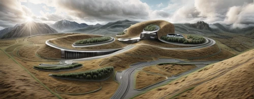 winding roads,winding road,futuristic landscape,mountain settlement,mountain road,landform,mountain highway,mountain pass,fantasy landscape,mountainous landforms,highway roundabout,mountainous landscape,alpine route,peter-pavel's fortress,race track,road of the impossible,building valley,hairpins,roads,winding