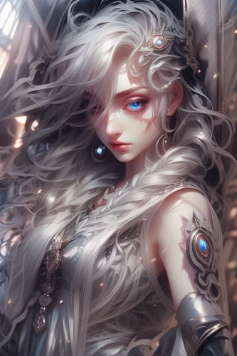 a200,dark elf,fantasy portrait,elven,silvery,silver,white rose snow queen,fantasy art,silver rain,ice queen,fantasy woman,the enchantress,medusa,elza,eternal snow,fantasy warrior,blanche,female warrior,sorceress,violet head elf