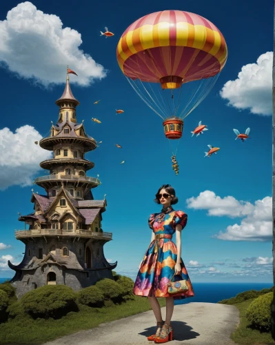 hot-air-balloon-valley-sky,fantasy world,digital compositing,3d fantasy,image manipulation,wonderland,dream world,photo manipulation,alice in wonderland,fantasy city,surrealism,shanghai disney,tokyo disneyland,anime japanese clothing,world travel,other world,tokyo disneysea,photomanipulation,candy island girl,mary poppins