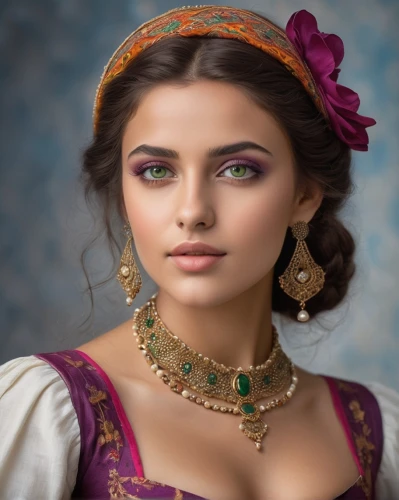 indian girl,indian woman,persian,indian bride,arab,yemeni,girl in a historic way,miss circassian,arabian,indian,islamic girl,vintage female portrait,assyrian,radha,east indian,romantic portrait,bridal jewelry,young woman,beautiful young woman,romantic look,Photography,General,Cinematic