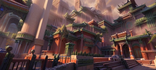 ancient city,hall of the fallen,temple fade,castle iron market,ancient buildings,castle of the corvin,brownstone,bastion,haunted cathedral,northrend,mausoleum ruins,peter-pavel's fortress,turrets,scrolls,threshold,pillars,fractal environment,backgrounds,mortuary temple,hanging temple