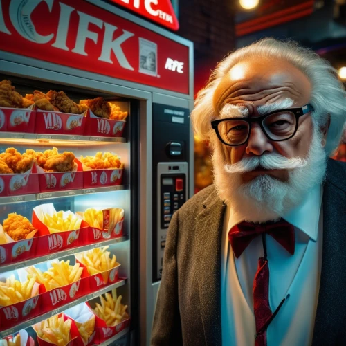 clerk,shopkeeper,claus,elderly man,old man,grandpa,jack in the box,geppetto,coke machine,popcorn machine,old elektrolok,chicken 65,father christmas,vending machine,sales man,checker marathon,the coca-cola company,suit actor,jukebox,clyde puffer,Photography,General,Fantasy