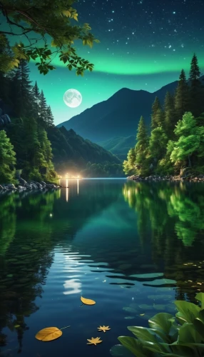 green aurora,moonlit night,landscape background,evening lake,moon and star background,emerald sea,beautiful lake,fantasy picture,full hd wallpaper,green wallpaper,green landscape,fantasy landscape,auroras,beautiful landscape,night scene,aaa,northern lights,green water,heaven lake,hd wallpaper,Photography,General,Realistic