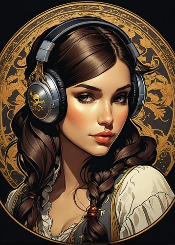 audio player,headphone,listening to music,headset profile,audiophile,steam icon,music background,steampunk,spotify icon,headphones,headset,disk jockey,music fantasy,music player,game illustration,life stage icon,steampunk gears,blogs music,audio guide,earphone,Illustration,Retro,Retro 03