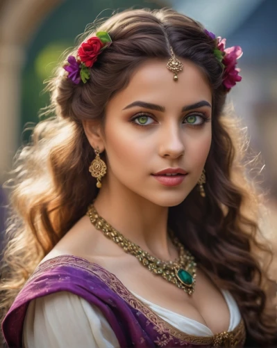 celtic queen,romantic look,aditi rao hydari,indian woman,indian bride,indian,indian girl,east indian,radha,persian,bridal jewelry,celtic woman,romantic portrait,thracian,arab,miss circassian,girl in a historic way,fairy tale character,beautiful girl with flowers,arabian,Photography,General,Cinematic