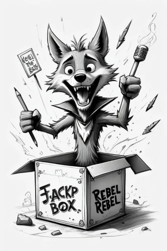 jackal,jack in the box,rocket raccoon,fox stacked animals,packrats,pack animal,jack rabbit,carton,raccoons,knife block,jägermeister,raccoon,pack,jackrabbit,fox,carton boxes,jackalope,crate,jarana jarocha,wolf bob,Illustration,Black and White,Black and White 08