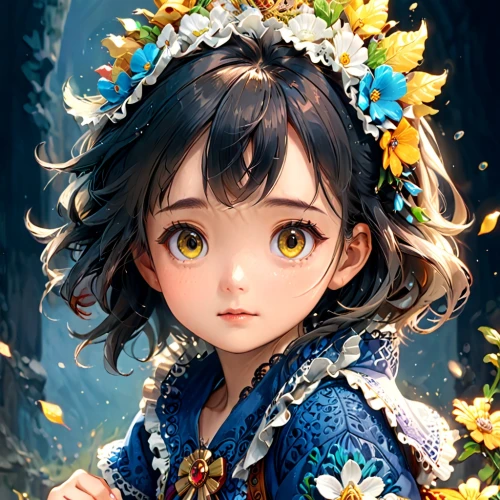 flora,flower fairy,fantasy portrait,girl in flowers,vanessa (butterfly),myosotis,primrose,girl in a wreath,portrait background,little girl fairy,child fairy,amano,hinata,game illustration,fairy tale character,mystical portrait of a girl,beautiful girl with flowers,child portrait,floral wreath,flower girl,Anime,Anime,General