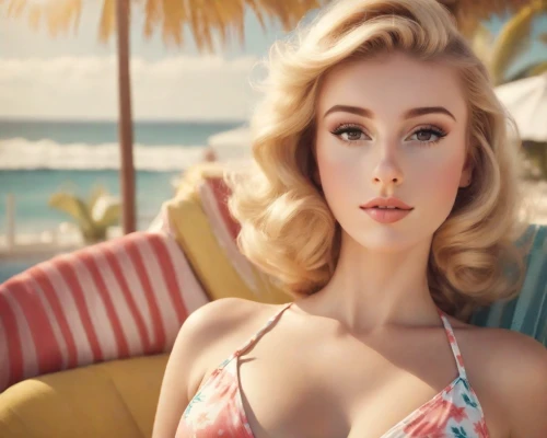the beach pearl,barbie doll,blonde woman,vanity fair,blonde on the chair,peach,malibu,magnolieacease,retro woman,pearl necklace,pinup girl,aphrodite,pin-up,retro pin up girl,pin ups,blonde girl,aloha,pin-up model,retro pin up girls,barbados,Photography,Cinematic