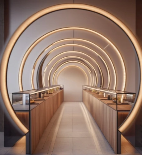 capsule hotel,japanese restaurant,ufo interior,a restaurant,hallway space,semi circle arch,wall tunnel,bar counter,fine dining restaurant,track lighting,sky space concept,unique bar,3d rendering,knife kitchen,piano bar,wine bar,salt bar,render,wine barrel,kitchen design,Photography,General,Commercial