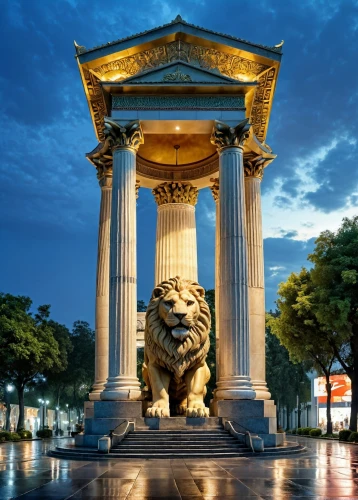 lion fountain,pallas athene fountain,monument to vittorio emanuele,lion capital,stone lion,capitoline wolf,bordeaux,brandenburger tor,fountain of neptune,greek temple,emperor wilhelm i monument,triumphal arch,nimes,palais de chaillot,arc de triomphe,neptune fountain,bucharest,trocadero,villa borghese,fountain of friendship of peoples