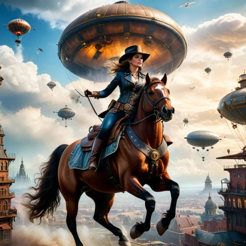 airships,airship,baron munchausen,steampunk,sci fiction illustration,fantasy picture,fantasy art,game illustration,hot-air-balloon-valley-sky,western riding,air ship,flying machine,digital compositing,parachutist,world digital painting,parachuting,hot air balloon,game art,cg artwork,american frontier,Photography,General,Fantasy