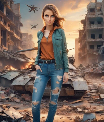 girl with gun,digital compositing,photoshop manipulation,post apocalyptic,photo session in torn clothes,girl with a gun,destroyed city,portrait background,sofia,photo manipulation,apocalyptic,woman holding gun,world digital painting,samara,lost in war,rubble,dystopian,bomber,female doctor,demolition,Photography,Realistic