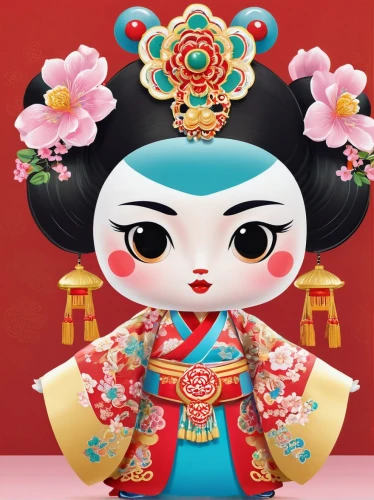 oriental princess,geisha girl,taiwanese opera,peking opera,chinese art,kokeshi doll,japanese doll,happy chinese new year,spring festival,oriental girl,the japanese doll,geisha,china cny,plum blossom,plum blossoms,doll figure,chinese style,female doll,hanbok,oriental,Illustration,Japanese style,Japanese Style 01