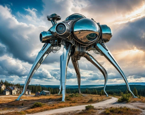 telescopes,steel sculpture,sculpture park,finnish lapland,yellowknife,extraterrestrial life,public art,futuristic art museum,wind powered water pump,falkirk wheel,futuristic landscape,diving helmet,science-fiction,science fiction,alien world,sci fi,alien ship,pioneer 10,lapland,futuristic architecture,Conceptual Art,Sci-Fi,Sci-Fi 24