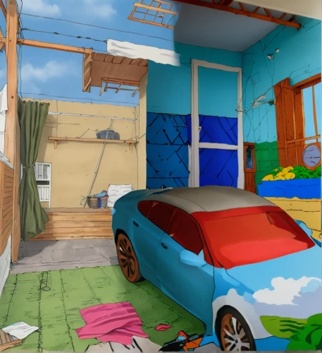 cartoon video game background,cartoon car,3d car wallpaper,scrapped car,3d background,3d rendering,boy's room picture,kids room,children's background,garage,automobile repair shop,garage door,house painting,auto repair shop,3d car model,car salon,background vector,scrap car,abandoned car,world digital painting,Photography,General,Realistic