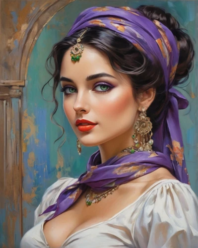 fantasy art,oil painting on canvas,romantic portrait,gypsy soul,oil painting,mystical portrait of a girl,art painting,fantasy portrait,orientalism,persian,oriental princess,radha,italian painter,boho art,young woman,indian woman,persian poet,arabian,oriental girl,beautiful bonnet,Conceptual Art,Oil color,Oil Color 10