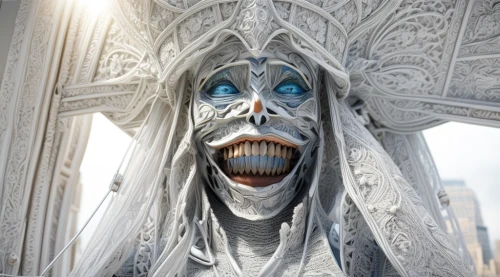 weeping angel,white walker,gargoyle,father frost,fasnet,poseidon god face,effigy,fractalius,dracula,mouth harp,lokportrait,pierrot,the snow queen,white temple,teeth,freemason,queen cage,supernatural creature,gargoyles,scary woman