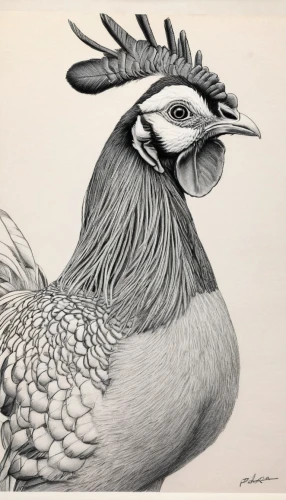 portrait of a hen,landfowl,hen,platycercus,vintage rooster,phoenix rooster,guinea fowl,araucana,gallus,meleagris gallopavo,platycercus eximius,chukar,victoria crown pigeon,chukar partridge,bird illustration,perico,rooster head,platycercus elegans,bantam,prairie chicken,Illustration,Black and White,Black and White 30