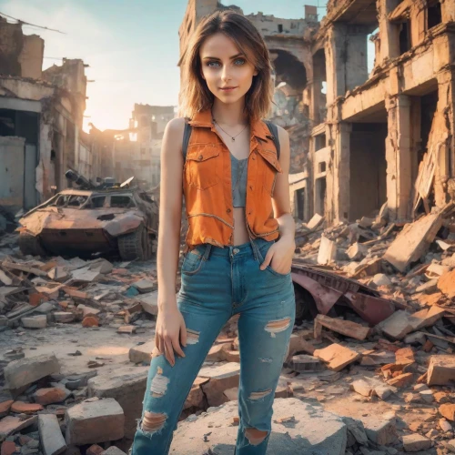 syrian,syria,photo session in torn clothes,girl in overalls,destroyed city,girl in a historic way,yemeni,eastern ukraine,iraq,rubble,libya,post apocalyptic,girl with gun,iranian,lost in war,sofia,photo manipulation,a girl with a camera,photoshop manipulation,demolition,Photography,Realistic