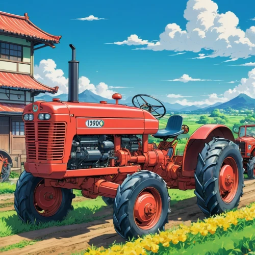 farm tractor,tractor,agricultural machinery,agricultural machine,farm background,farming,old tractor,farm set,aggriculture,agriculture,farm landscape,agricultural,combine harvester,harvester,toro,blooming field,furrow,steyr 220,farmer,road roller,Illustration,Japanese style,Japanese Style 03