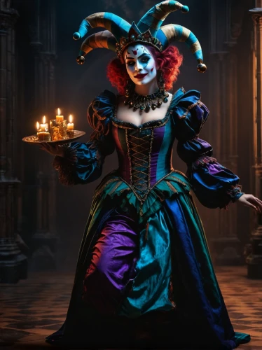 jester,queen of hearts,the carnival of venice,dodge warlock,horror clown,blue enchantress,la catrina,danse macabre,creepy clown,masquerade,la calavera catrina,harlequin,victorian lady,scary clown,magistrate,gothic fashion,catrina calavera,gothic portrait,voodoo woman,undead warlock,Photography,General,Fantasy