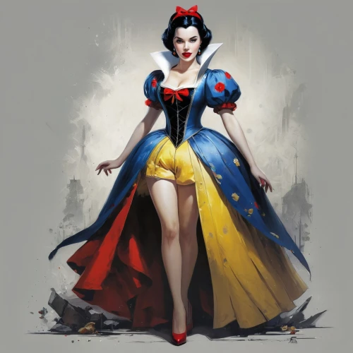 snow white,queen of hearts,wonderwoman,ball gown,hoopskirt,wonder woman,pin-up girl,pin ups,matador,fantasy woman,pinup girl,retro pin up girl,pin up girl,super woman,cruella de ville,super heroine,cinderella,a girl in a dress,pin-up,pin up,Conceptual Art,Fantasy,Fantasy 12