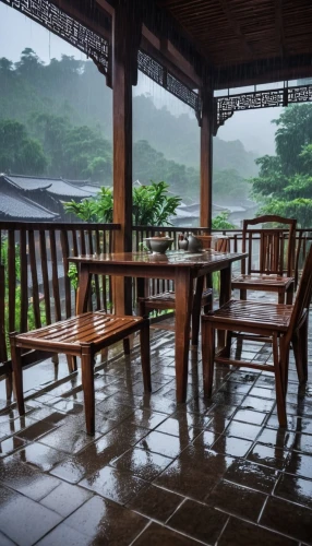 rainy season,outdoor table and chairs,veranda,rainy day,rain bar,rainy weather,outdoor table,patio,outdoor dining,rainy,patio furniture,monsoon,rains,heavy rain,barbecue area,breakfast room,raining,rainstorm,wooden decking,teak bridge,Photography,General,Realistic