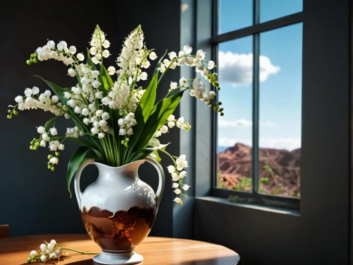 flowers in pitcher,lily of the valley,still life of spring,lily of the desert,flower vase,glass vase,floral arrangement,easter décor,flower arrangement,lilies of the valley,easter lilies,flower bowl,flower vases,flower arrangement lying,white tulips,spring bouquet,flower arranging,still life photography,lily of the field,copper vase